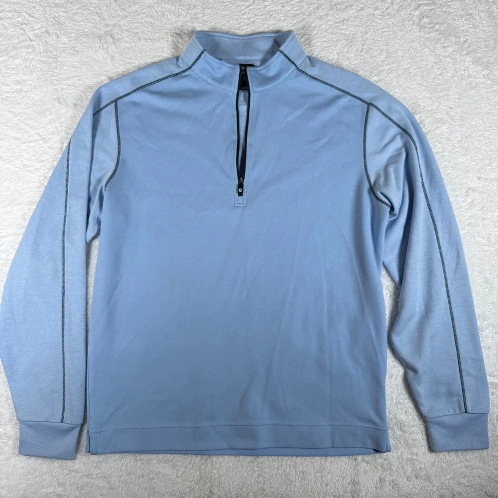 FootJoy Mens M 1/4 Zip Pullover Light Blue L/S Contrast Stitching 25059